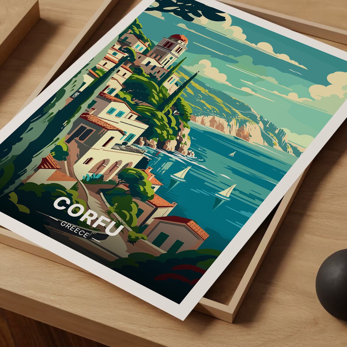 Corfu Greece Travel Poster, Greek Island Landscape - Image 3