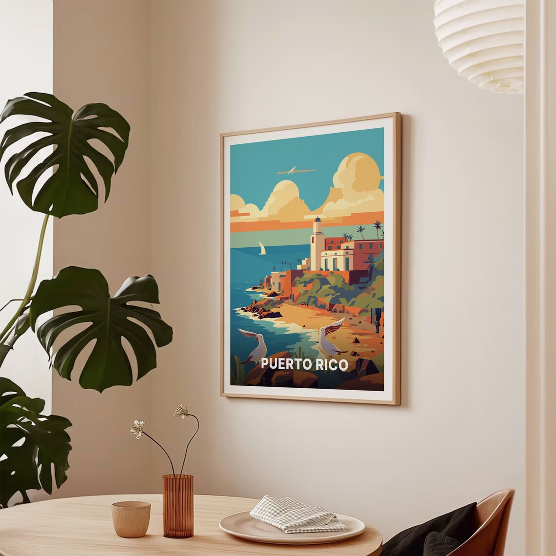 Puerto Rico Coastal Fort Beach Seagulls Sunset Travel Poster - Image 2