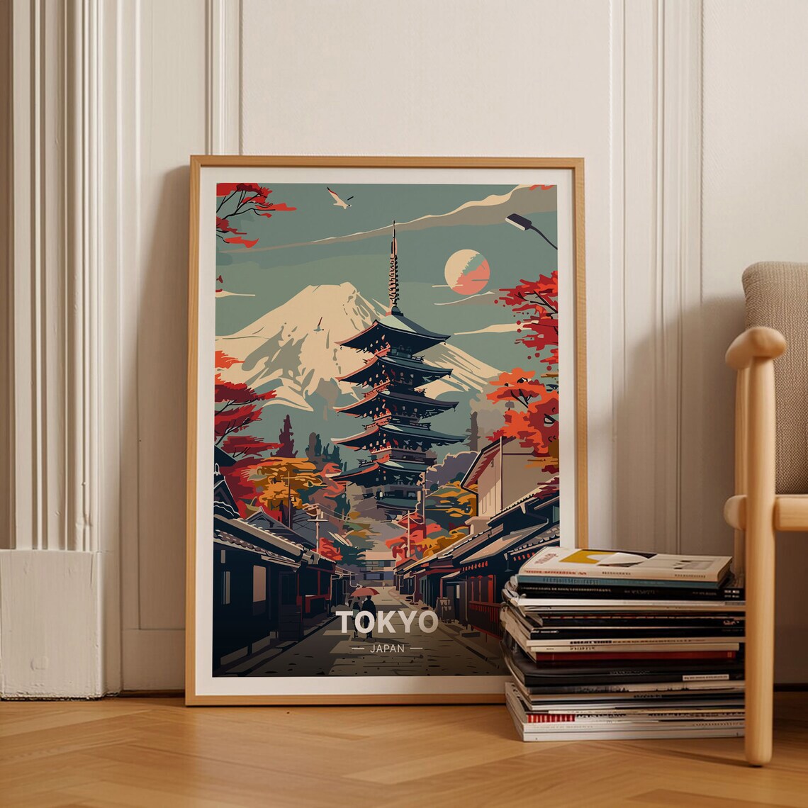 Tokyo Cityscape Travel Poster, Japan Wall Decor