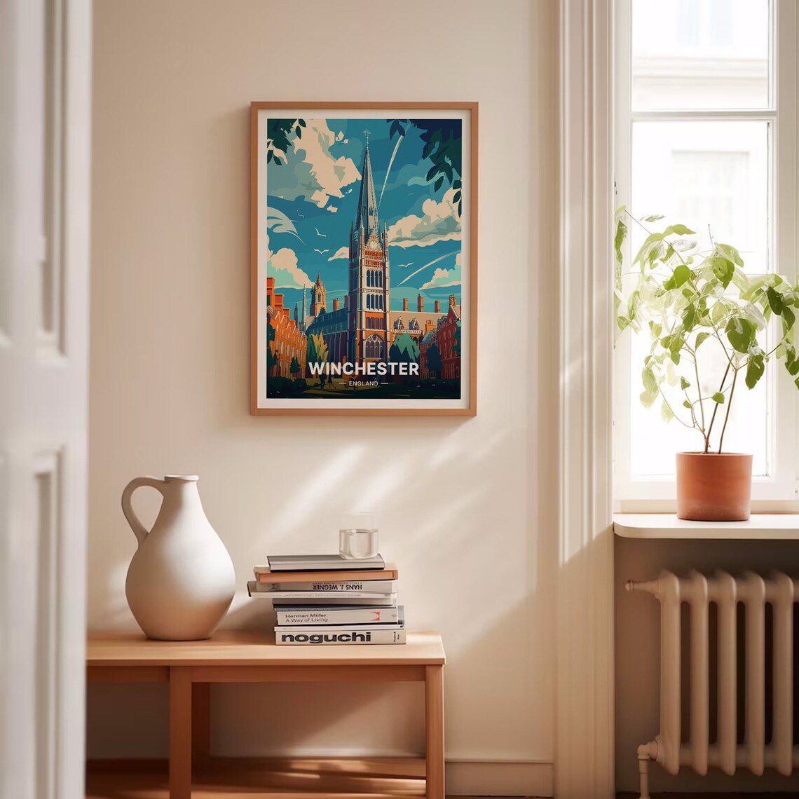 Winchester England Travel Poster Cathedral Tower Historic City Art - Image 4