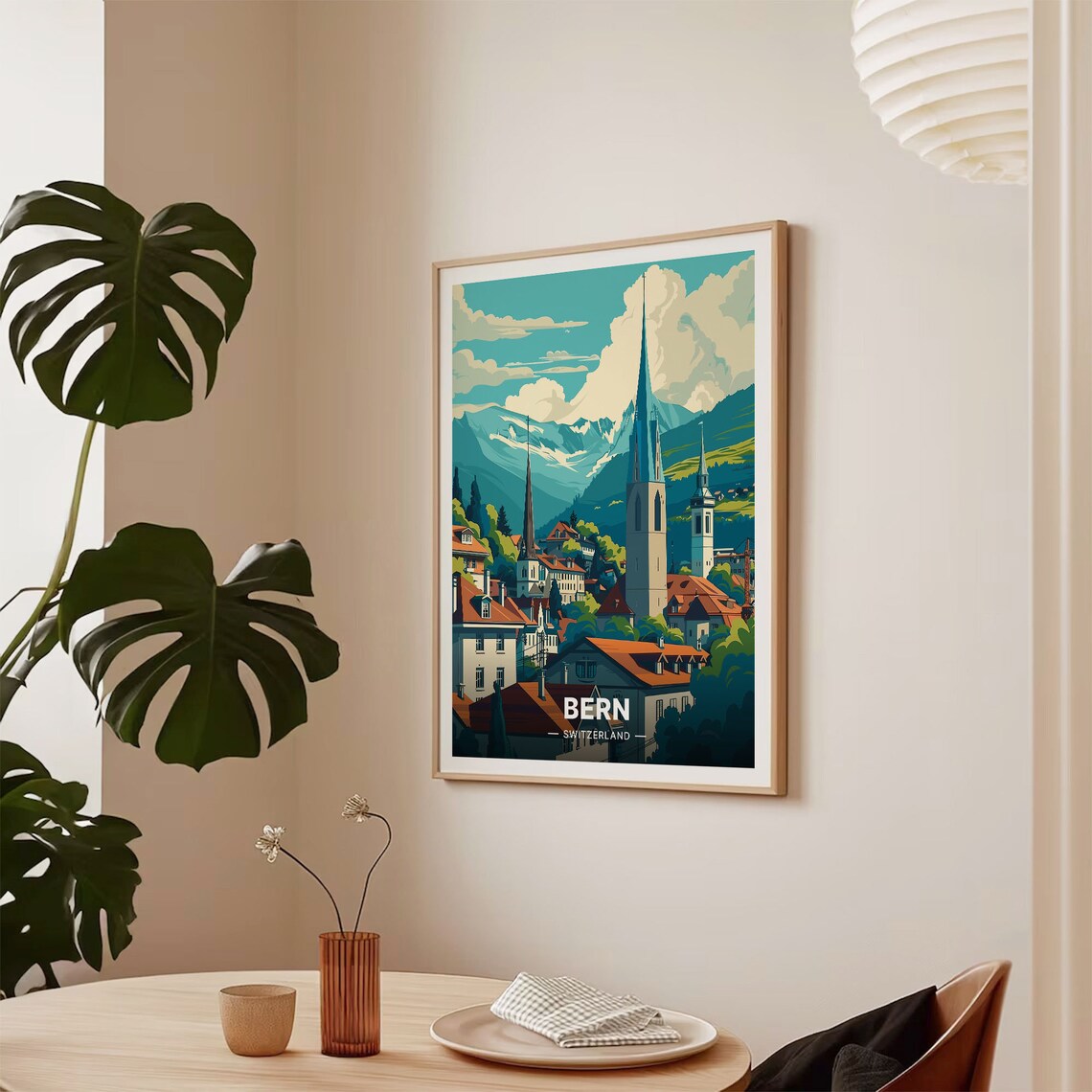 Bern Switzerland Old Town Church Spires Alpine Peaks Travel Poster - Image 2