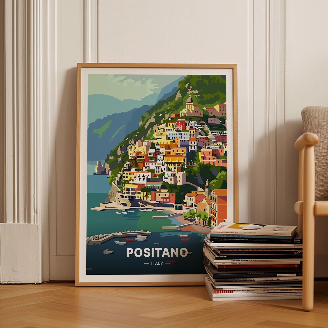 Positano Travel Poster, Italian Coastline Art Print