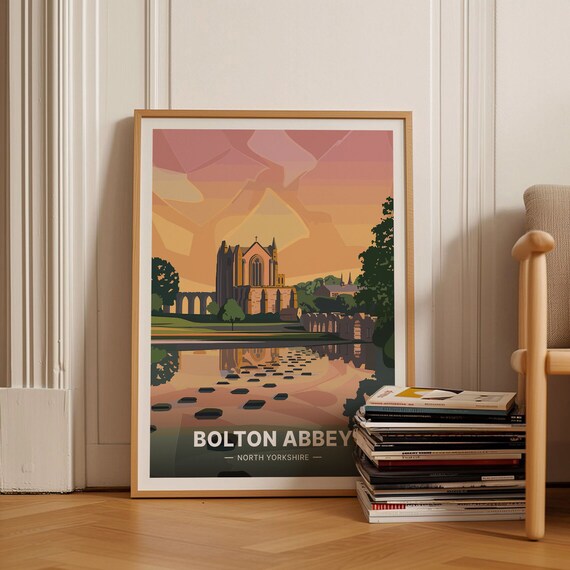 Bolton Abbey North Yorkshire Poster Historic Ruins River Reflection Art