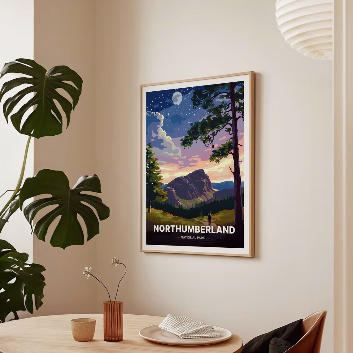 Northumberland National Park Starry Night Hiker Scenic Travel Poster - Image 2