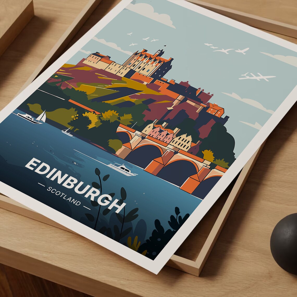 Edinburgh Castle Scotland Waterfront Bridge Cityscape Travel Poster - Image 3