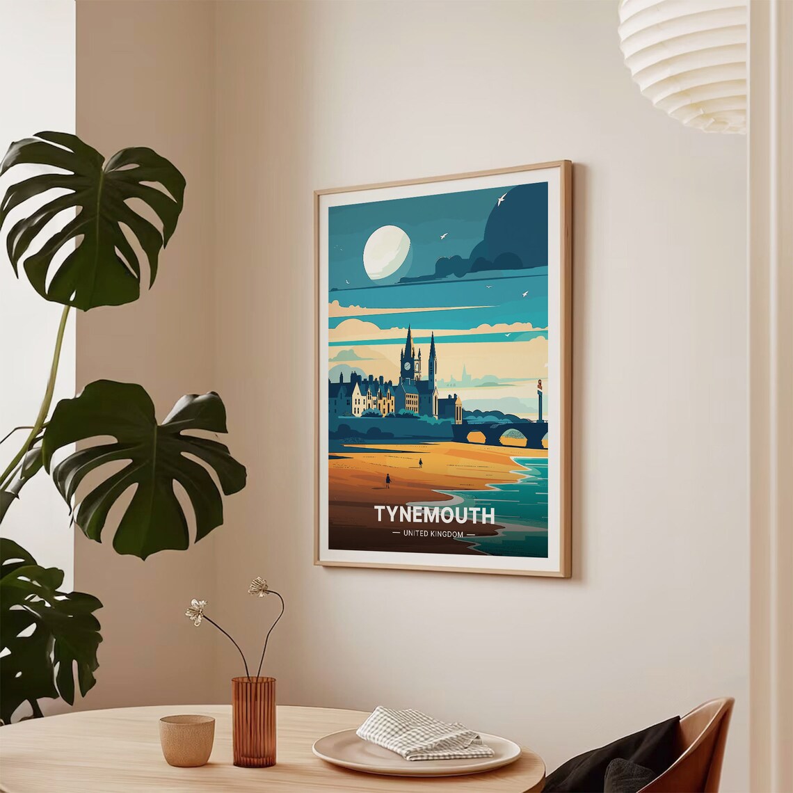 Tynemouth United Kingdom Travel Poster Moonlit Beach Pier Church Art - Image 2