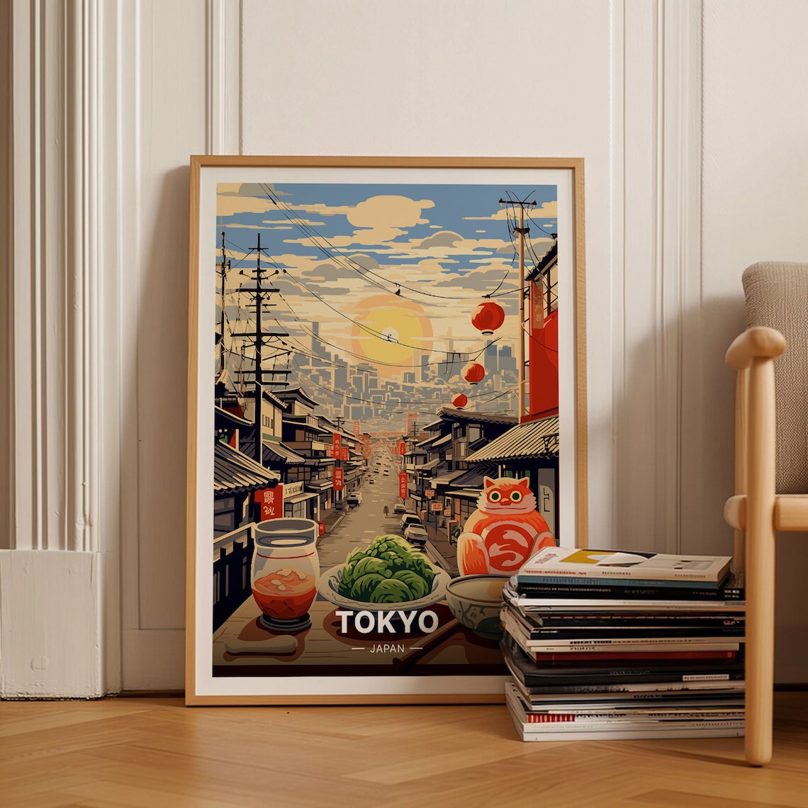 Tokyo Japan Ramen Travel Poster, Japanese Cuisine Art