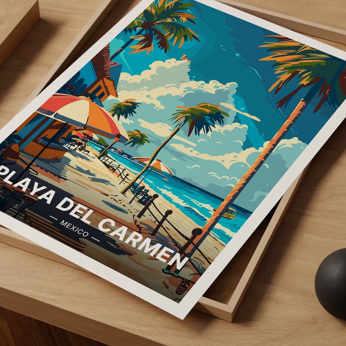 Playa Del Carmen Mexico Travel Poster Tropical Beach Palm Tree Art - Image 3