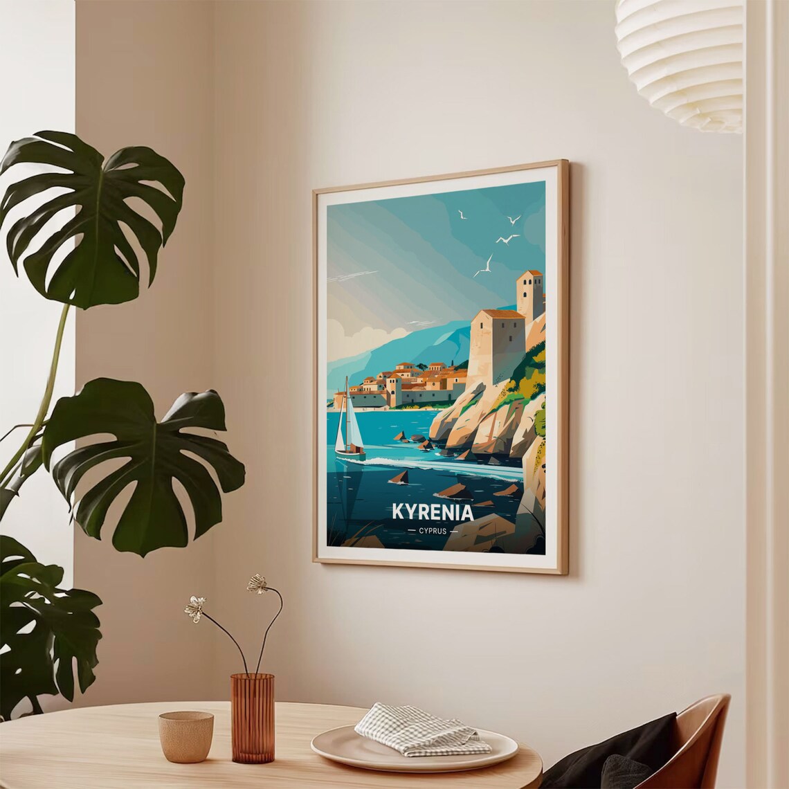 Kyrenia Cyprus Harbour Castle Sailboats Mediterranean Coast Poster - Image 2