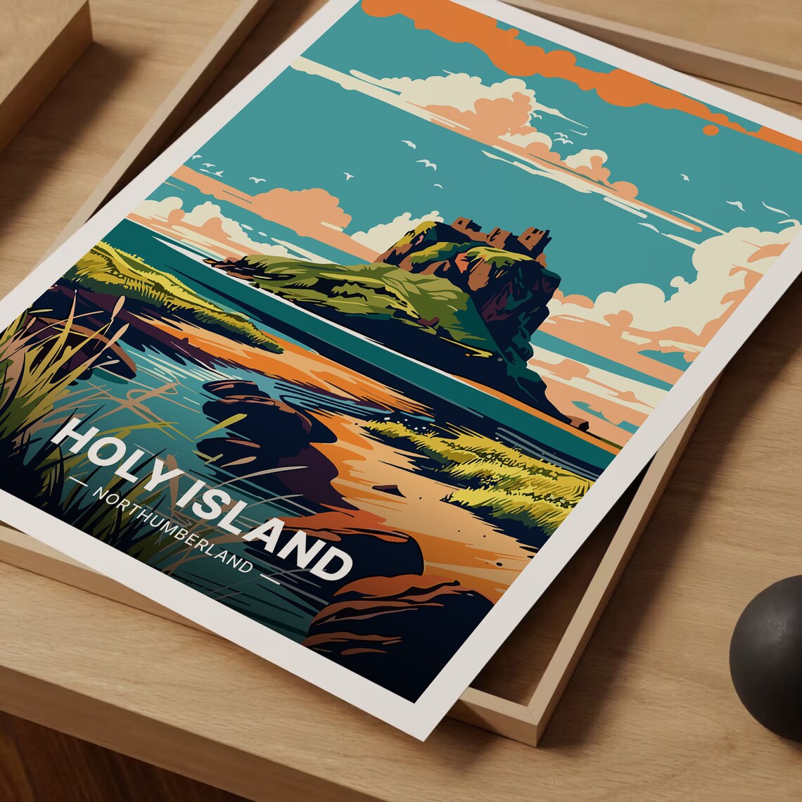 Holy Island Northumberland Castle Tidal Coast Vintage Travel Poster - Image 3