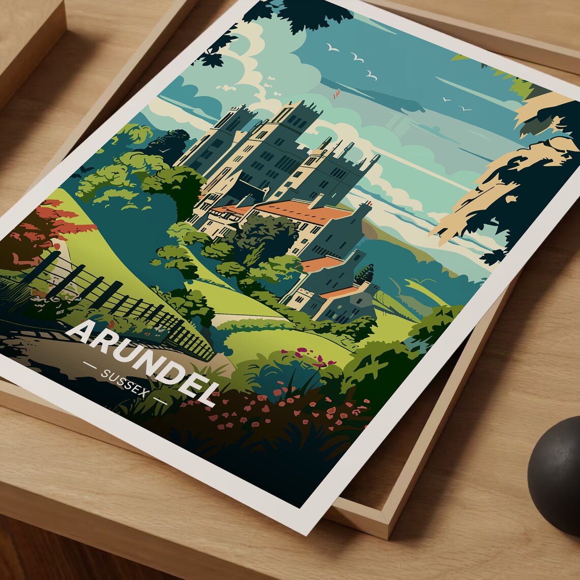 Arundel Sussex Castle Hilltop Historic English Town View Poster - Image 3