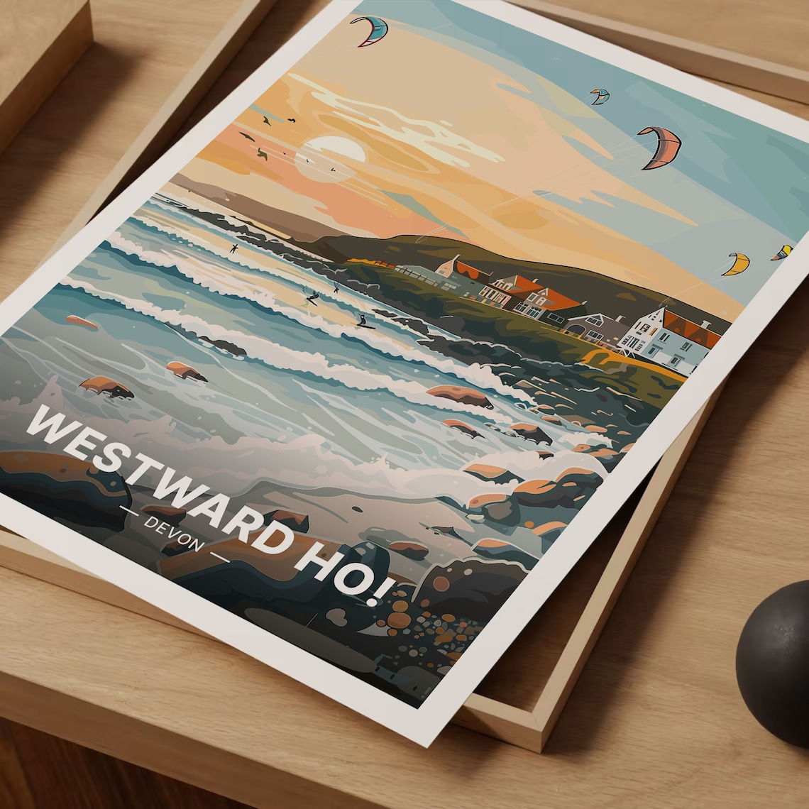Westward Ho Coastal Travel Poster, North Devon Landscape - Image 3