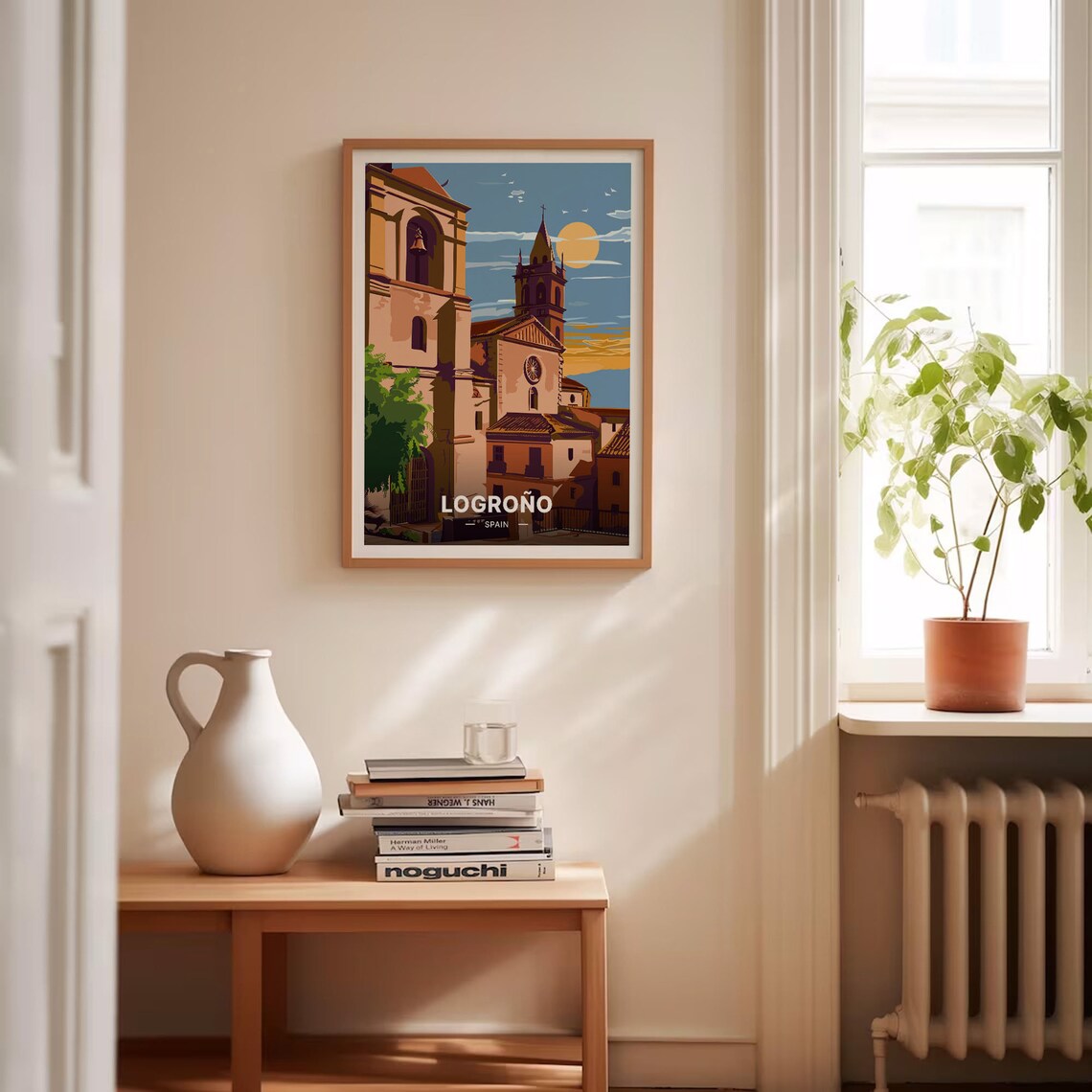 Logrono Spain Church Bell Tower Rose Sunset Vintage Travel Poster - Image 4