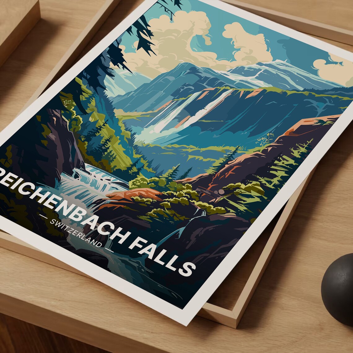 Reichenbach Falls Switzerland Waterfall Valley Vintage Travel Poster - Image 3