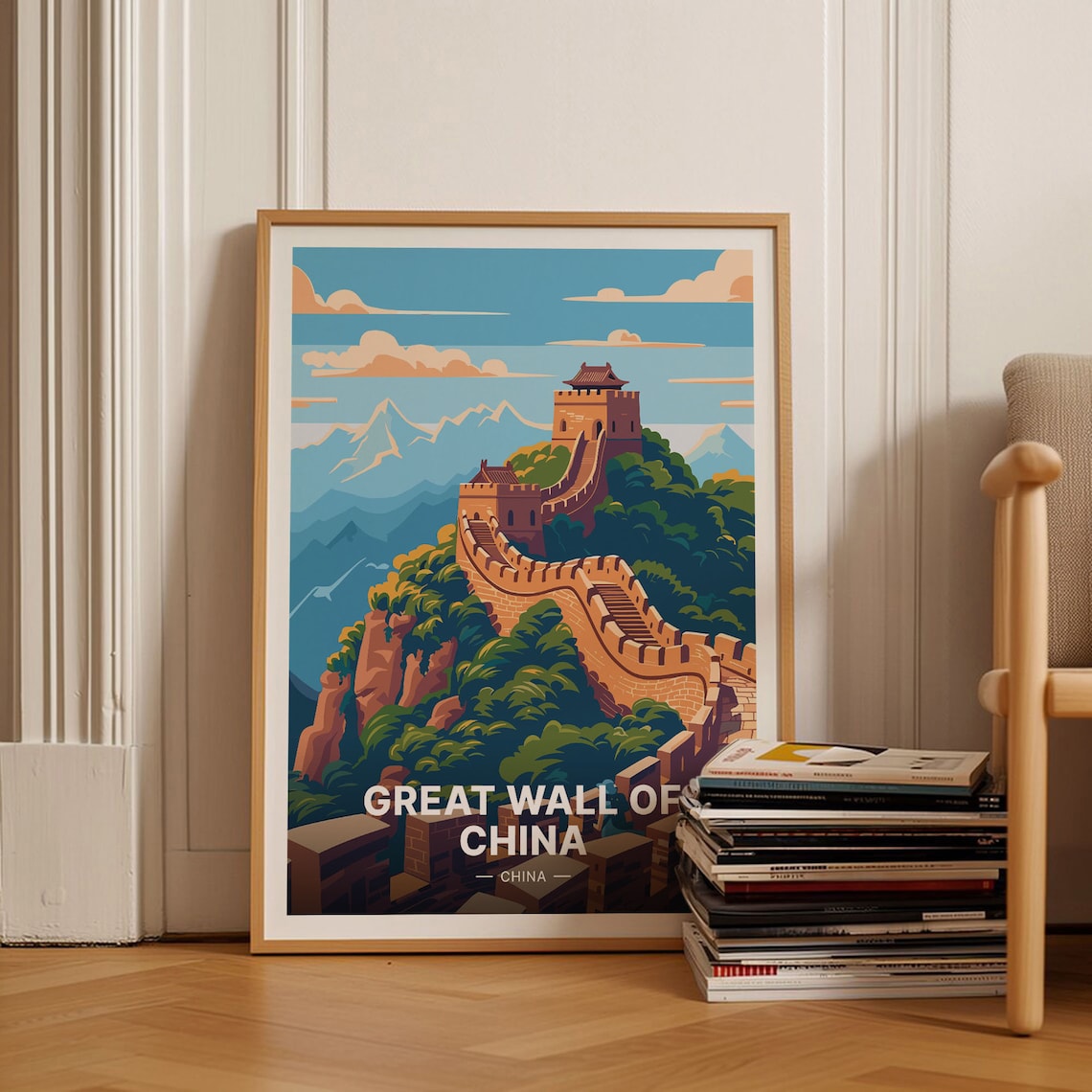 Great Wall Of China Mountain Watchtowers Landmark Travel Poster Art