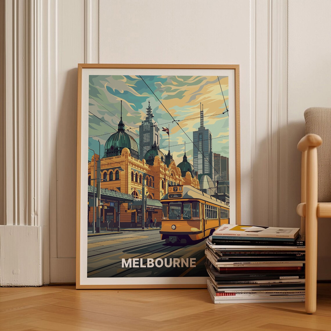 Melbourne Australia Vintage Tram City Landmark Retro Travel Poster