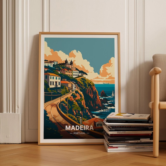 Madeira Travel Poster, Portugal Scenic Landscape Art