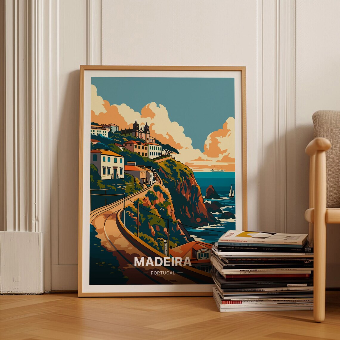 Madeira Travel Poster, Portugal Scenic Landscape Art