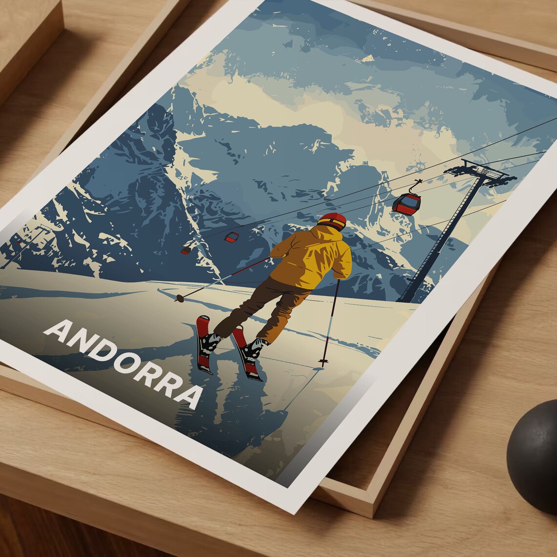 Andorra Pyrenees Ski Poster Powder Slopes Gondola Skier Sports Art - Image 3