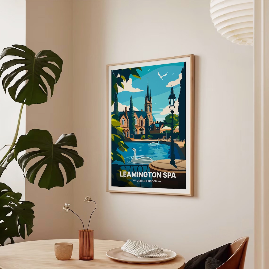 Leamington Spa United Kingdom Swan River Church Spire Vintage Poster - Image 2
