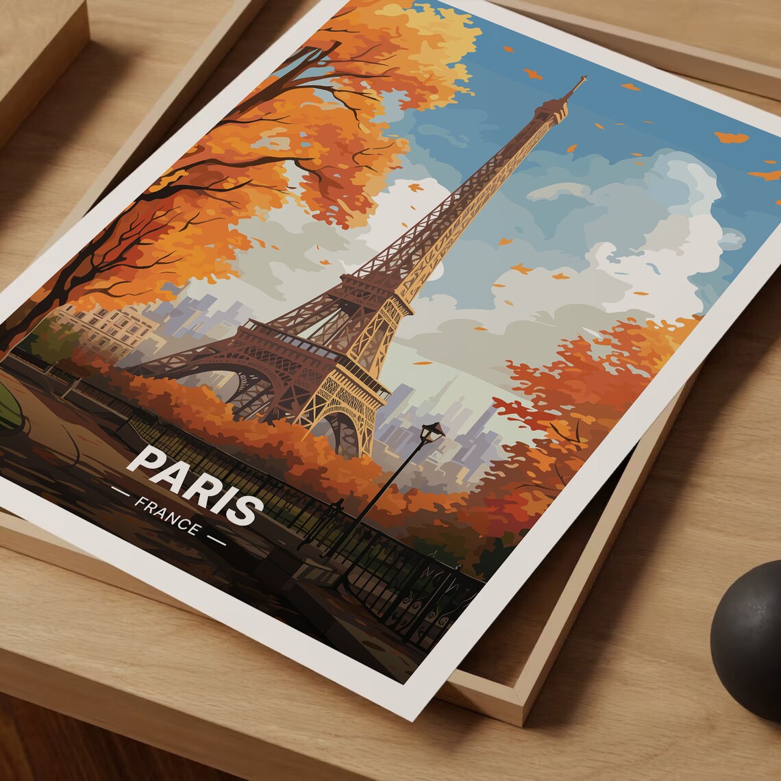 Paris France Eiffel Tower Golden Autumn Leaves Travel Poster - Image 3