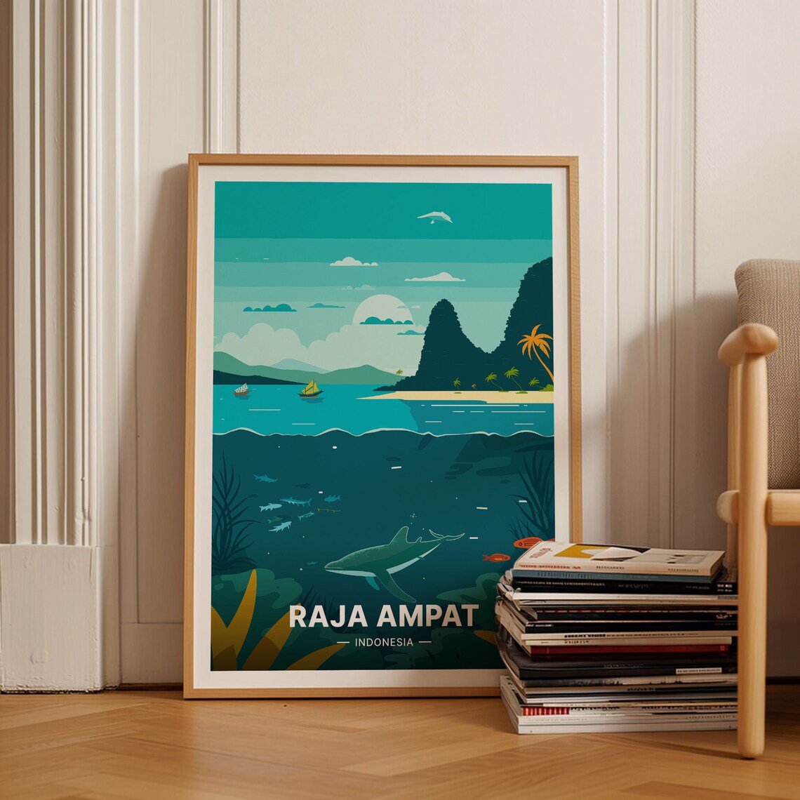 Raja Ampat Indonesia Coral Reef Underwater Scene Travel Poster