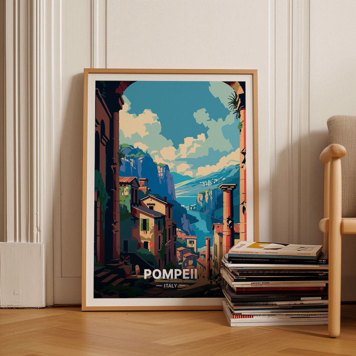 Pompeii Italy Vintage Travel Poster, Landmark Art Print
