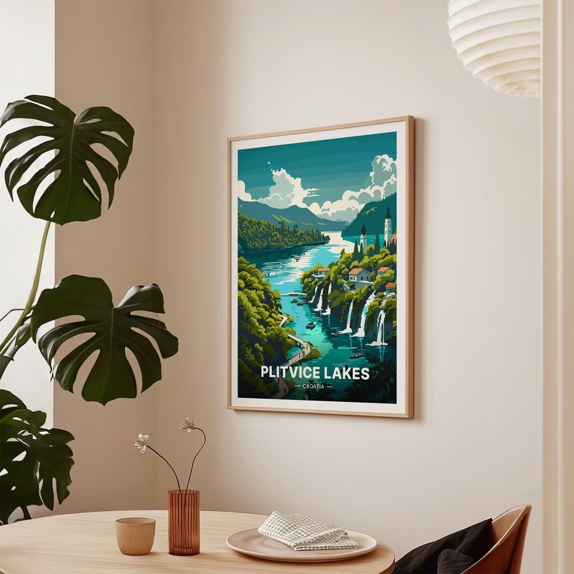 Plitvice Lakes Croatia Waterfalls Retro Illustrated Travel Poster - Image 2