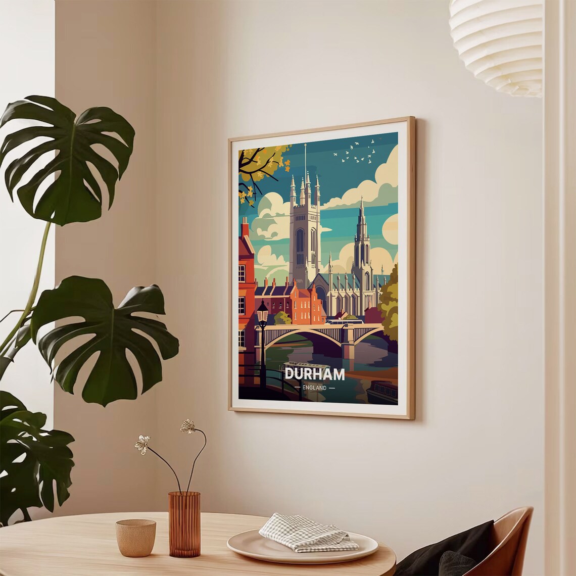 Durham Cathedral Vintage River Bridge England Cityscape Poster - Image 2