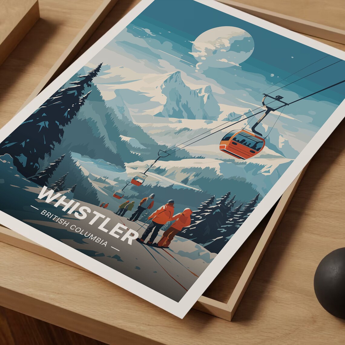 Whistler British Columbia Ski Gondola Peak Moonlight Travel Poster - Image 3