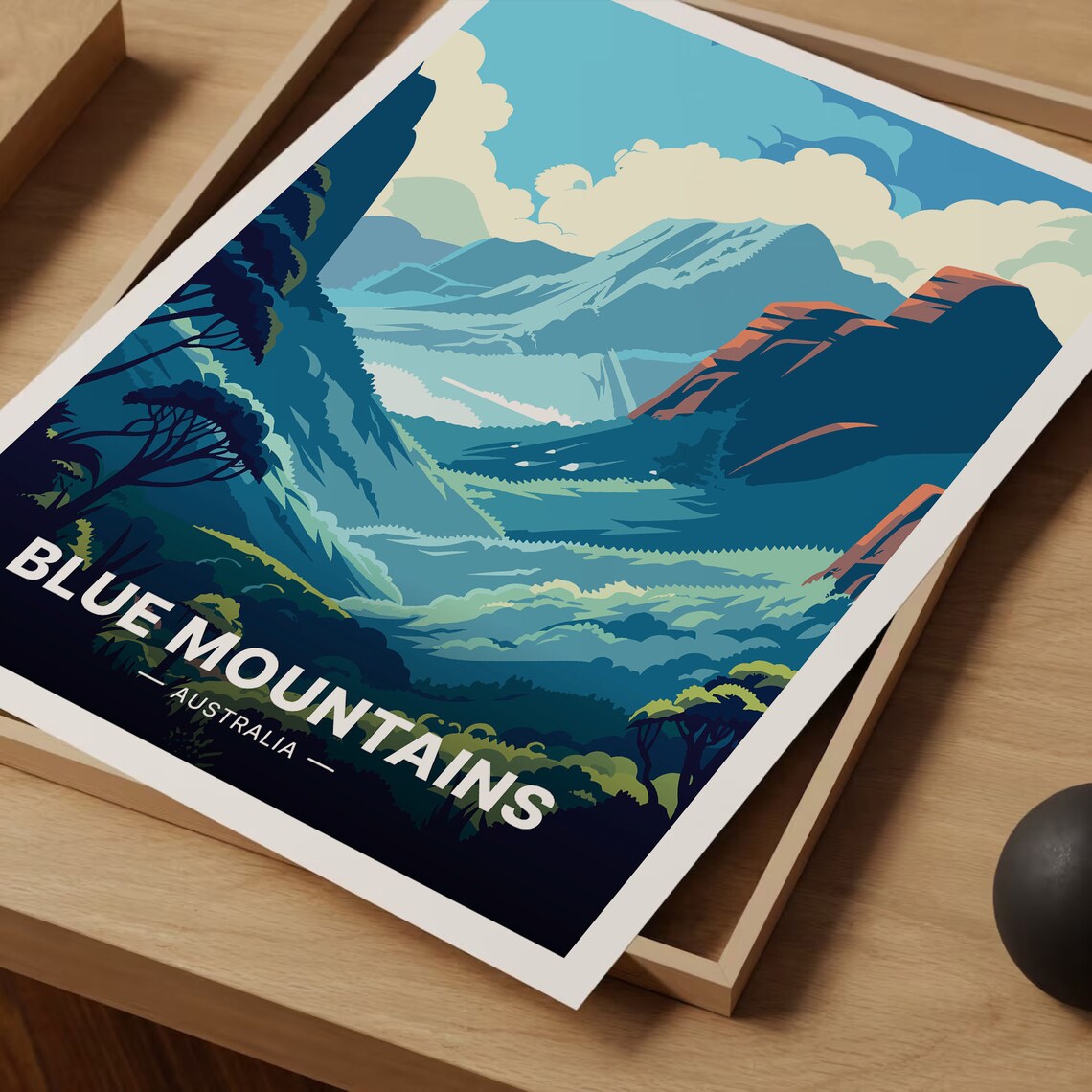 Blue Mountains Australia Rugged Peaks Vintage Nature Travel Poster - Image 3