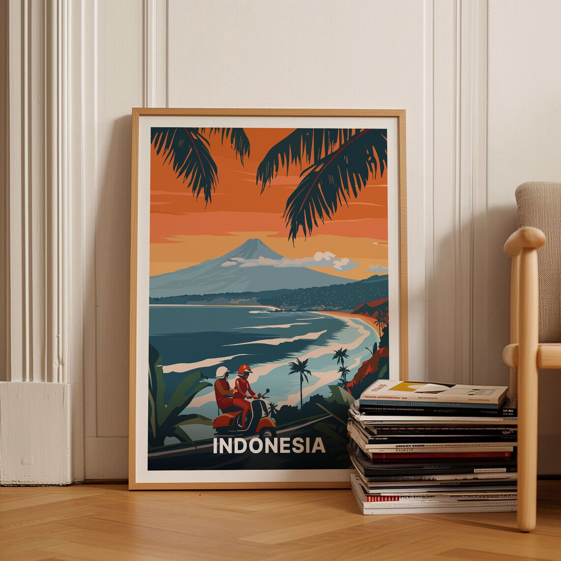 Indonesia Vintage Travel Poster, Adventure Aesthetic