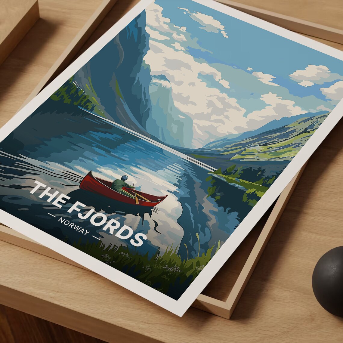 Norway Fjords Kayak Scene Mountain Water Vintage Travel Poster - Image 3