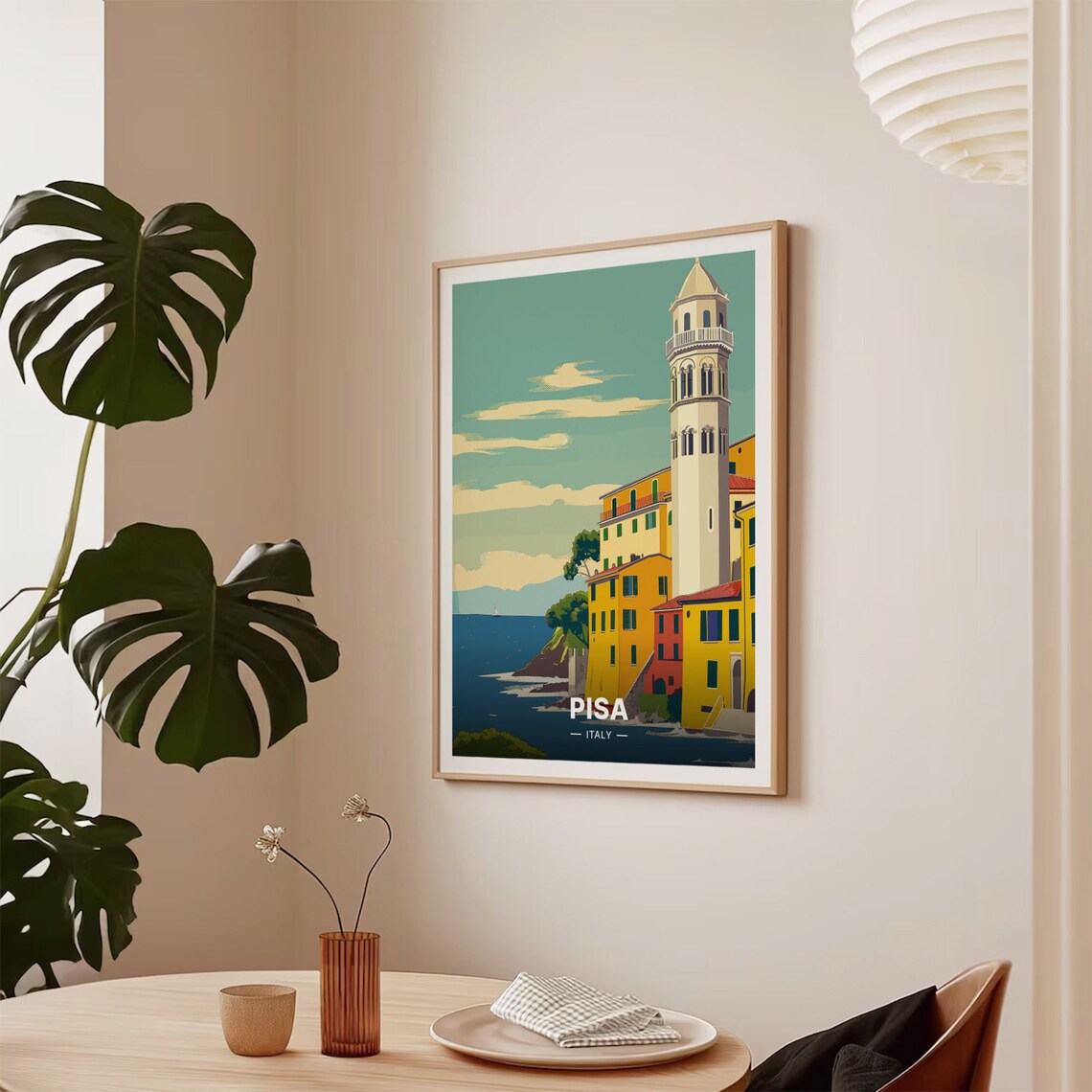 Pisa Italy Coastal Tower Colorful Old Town Sea View Travel Poster - Image 2