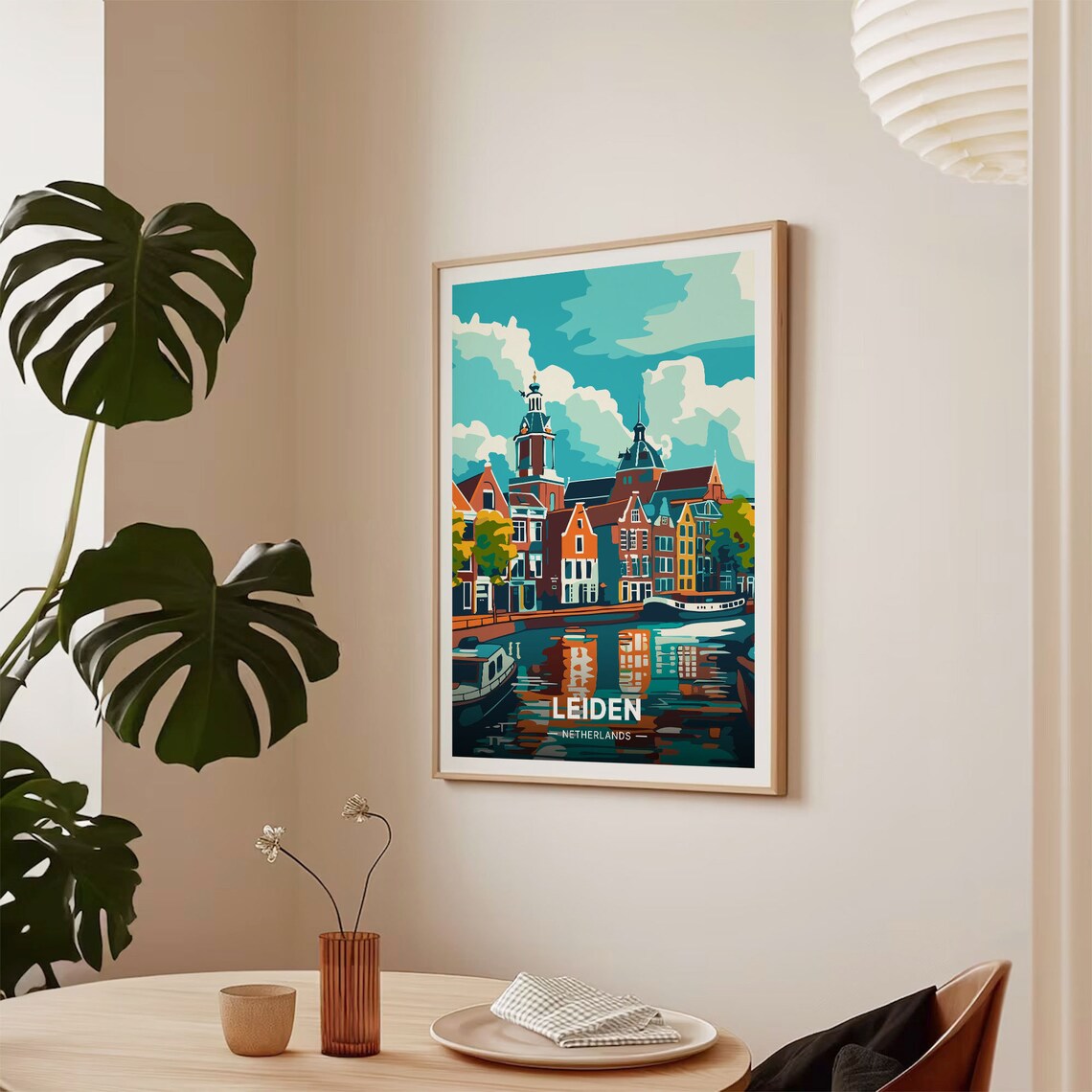 Leiden Netherlands Old Town Canal Houses Vintage Travel Poster - Image 2