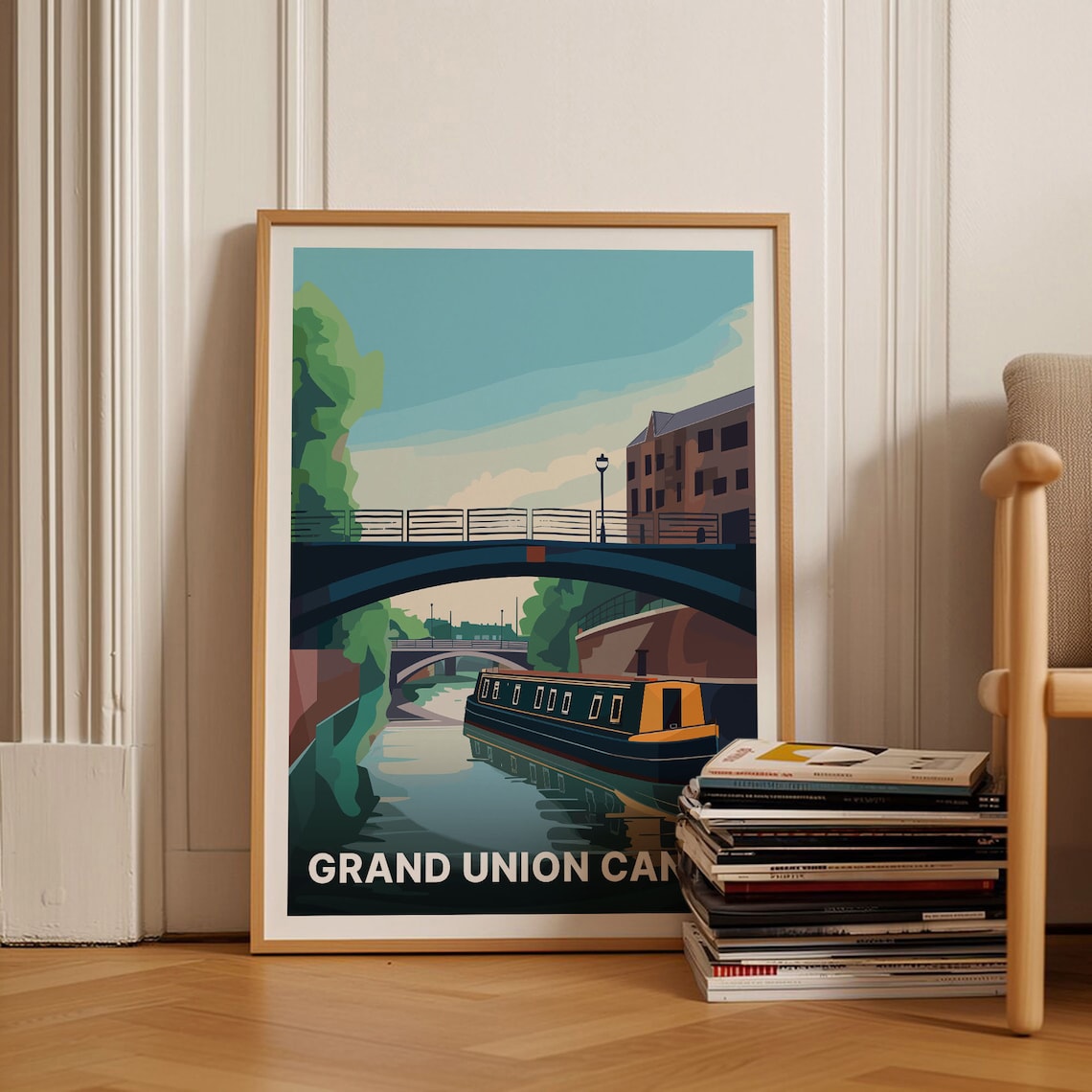 Grand Union Canal Travel Poster, Narrowboat Barge Scene