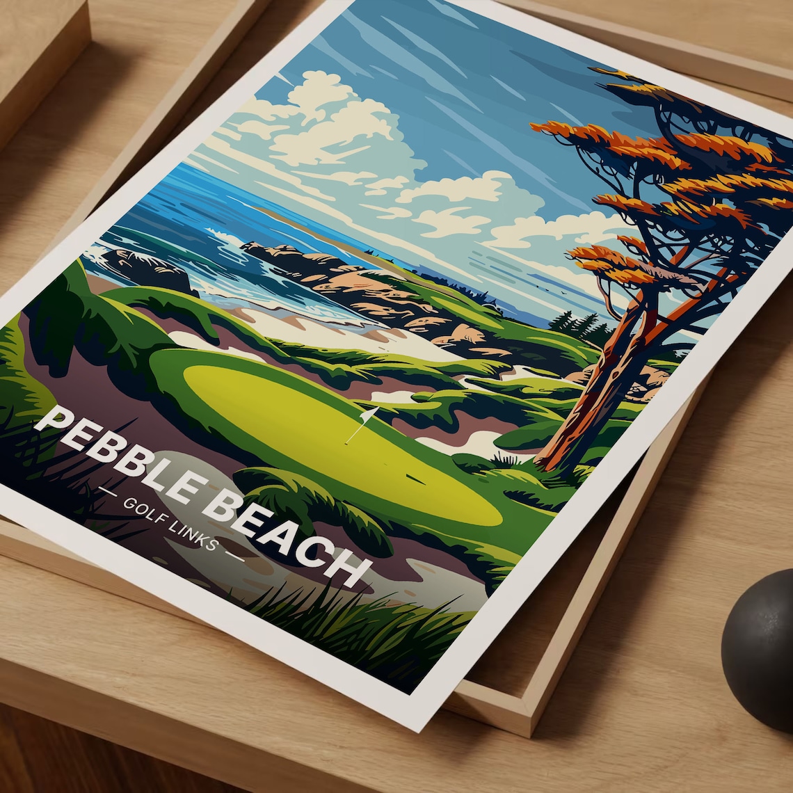 Pebble Beach Golf Links Travel Poster, Golf Course Landscape - Image 3