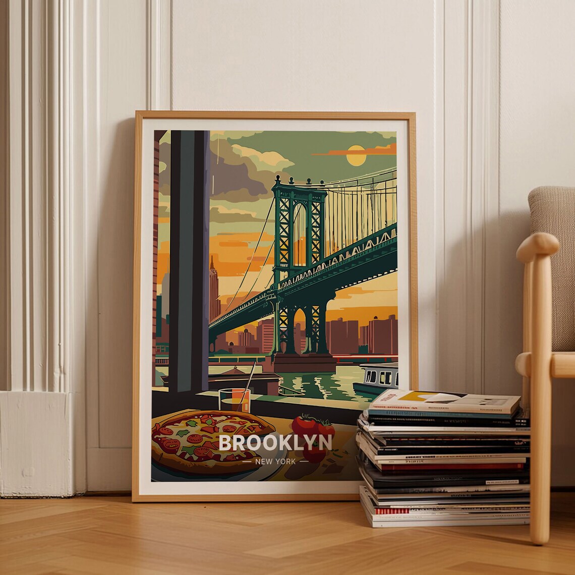 New York City Brooklyn Pizza Travel Poster