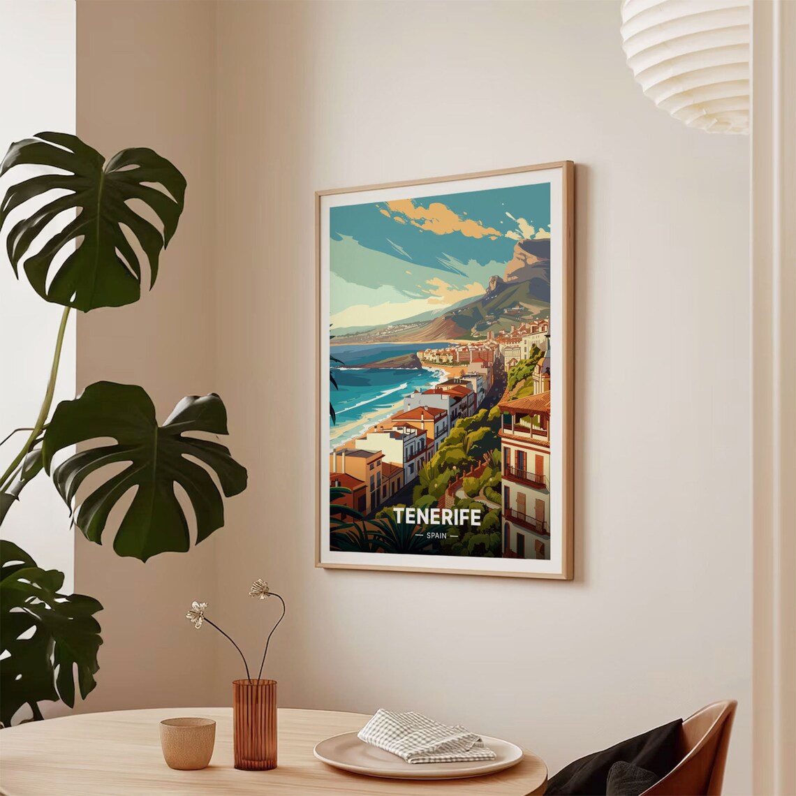 Tenerife Spain Coastal Town Beach Bay Hillside Vintage Travel Poster - Image 2