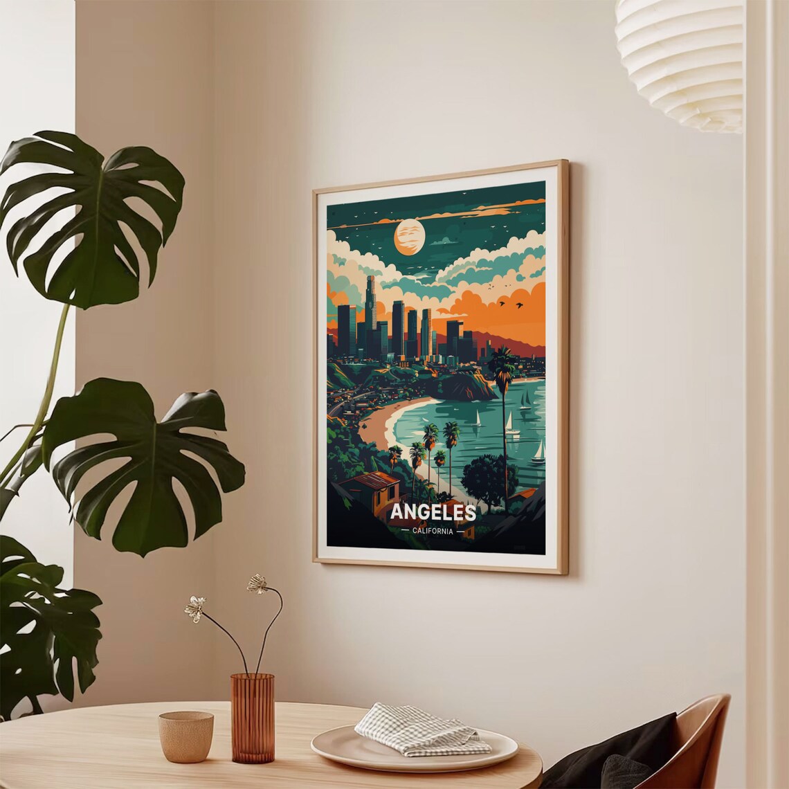 Los Angeles California Skyline Beach Palms Golden Sunset Travel Poster - Image 2