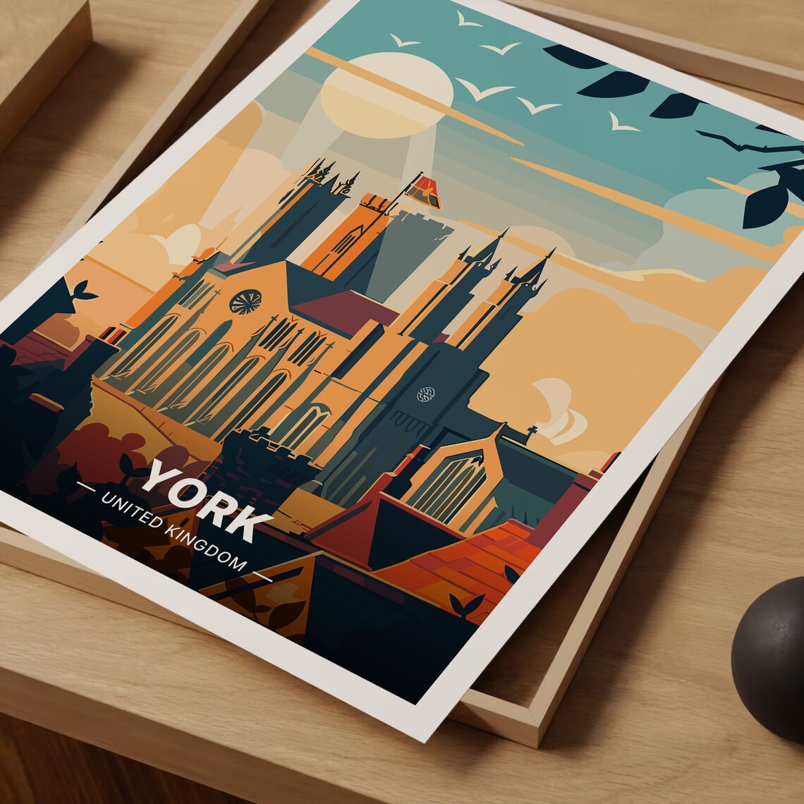 York United Kingdom Minster Vintage Travel Poster Sunset Skyline Art - Image 3