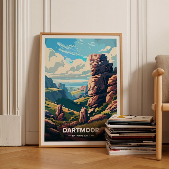 Dartmoor National Park Granite Tor Rocky Valley Vintage Travel Poster