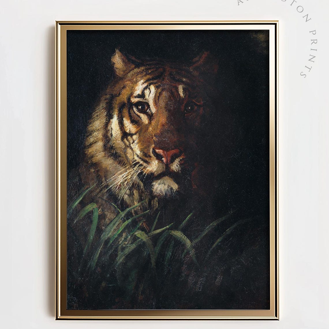 Vintage Moody Tiger Print Gothic Dark Nature Art Muted Antique Face Academia Big Cat Jungle