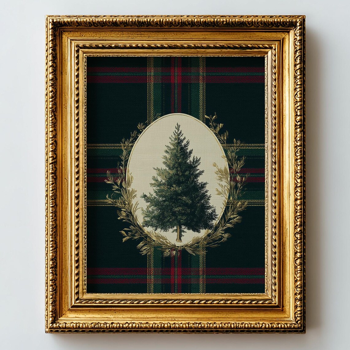 Plaid Holiday Pine Tree Vintage Tartan Art Print