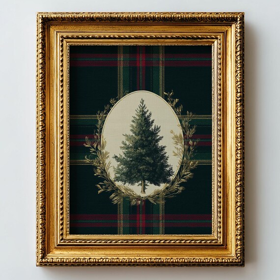 Plaid Holiday Pine Tree Vintage Tartan Art Print