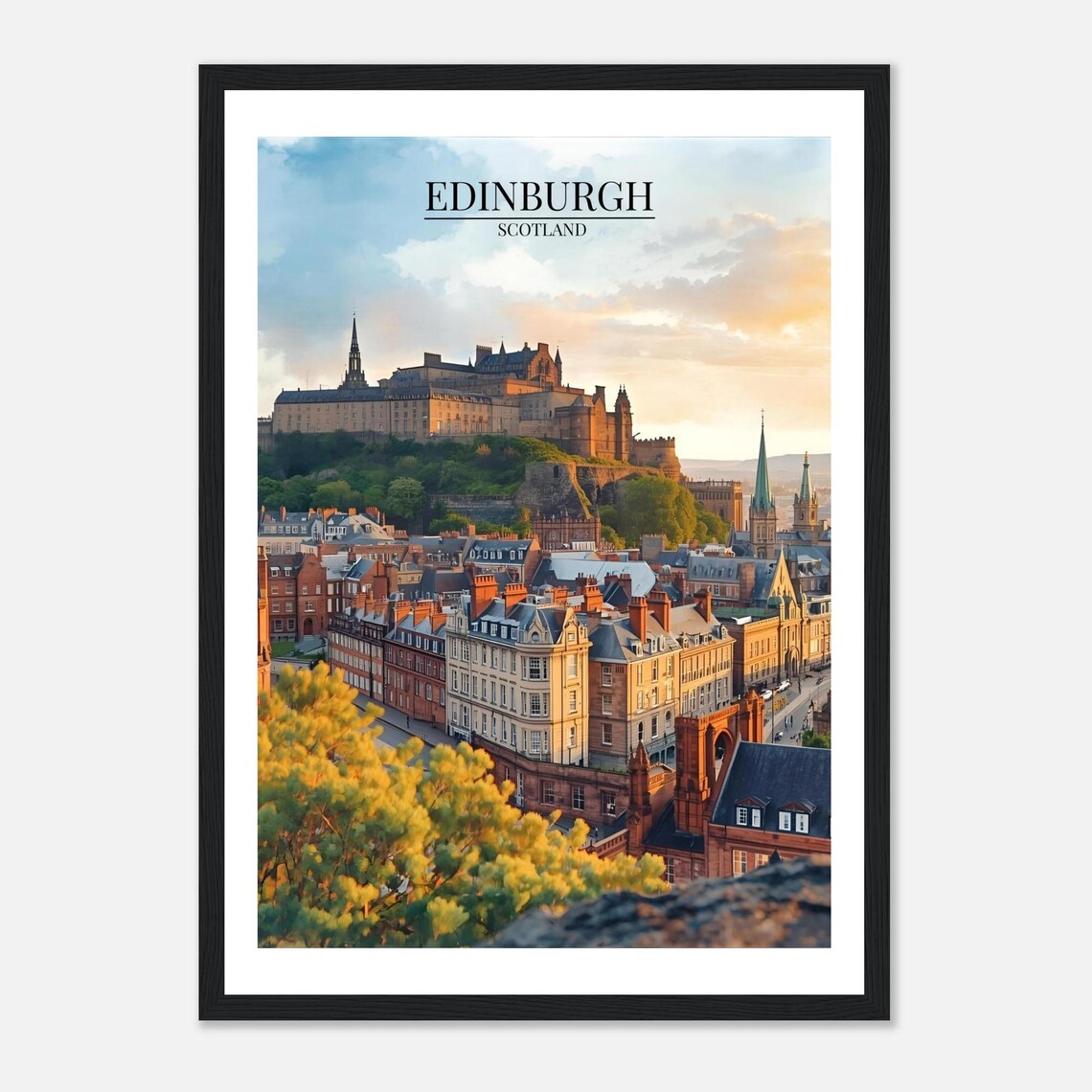 Edinburgh Scotland Castle Old Town Sunset Skyline Travel Poster