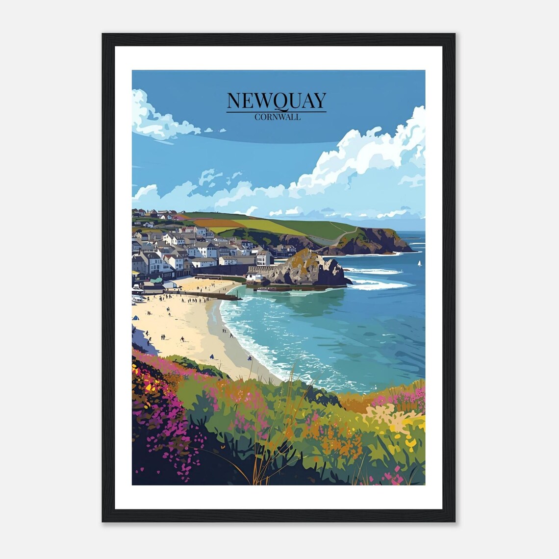 Scenic Newquay Cornwall Beach Surf Coast Retro Travel Poster