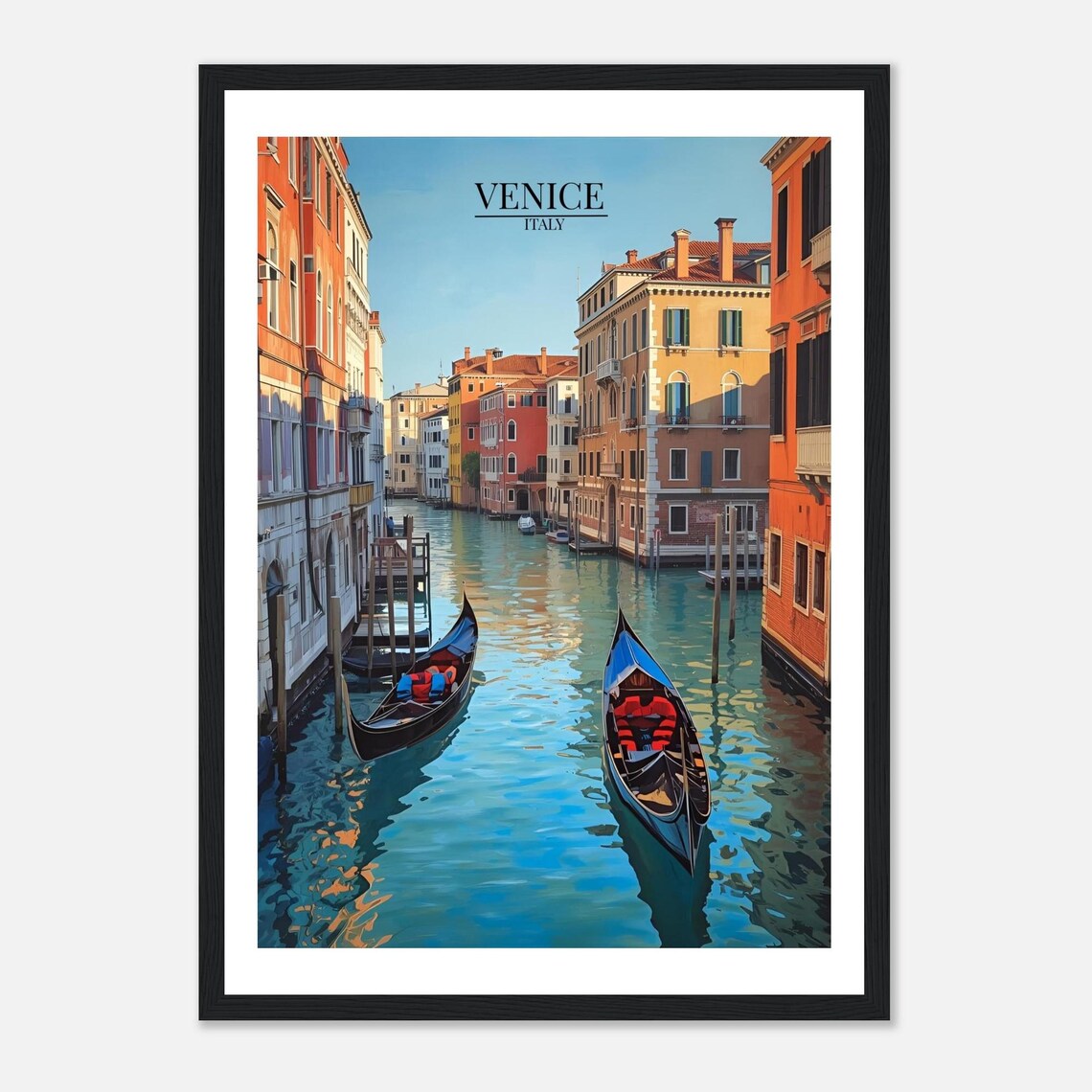Venice Italy Gondolas Grand Canal Waterway Retro Travel Poster