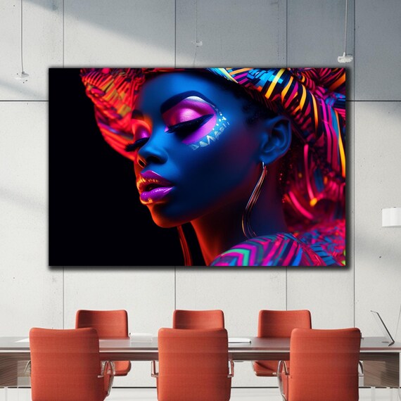 Neon Woman Abstract Tempered Glass Printing Wall Art African Woman Art Extra Large Wall Art Natural And Vivid Wall Decor Modern Wall Art