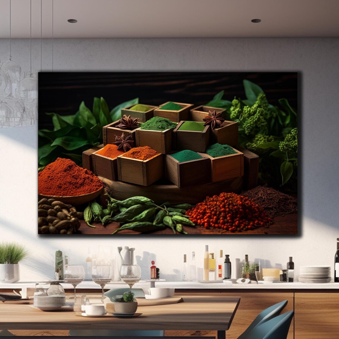 Herbs Spices Kitchen Splashback, Botanical Kitchen Decor